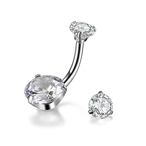 Gabry&Jwl 14G Belly Button Rings 316L Stainless Steel Navel Rings For Women Girls Cz Belly Rings Belly Piercing Jewelry(Equipped With Alternate Top Zircon)(Clear) #TOP3