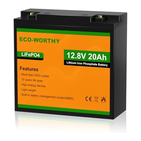 ECO-WORTHY 12V 20Ah LiFePO4 Lithium Battery, 4000+ Deep Cycle Rechargeable Battery with BMS for Trolling Motor, Mobility Scooter, Fish finder, Kids Scooters, Power Wheels, Outdoor Camping Cover
