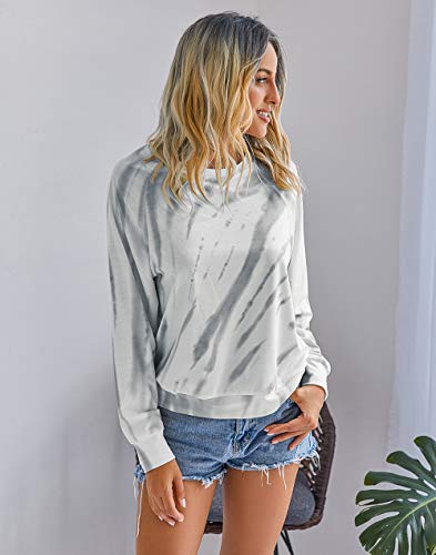 KIRUNDO 2020 Women’s Solid Sporty Sweatshirt Crew Neck Long Sleeves Pullover Ribbed Cuffs Hems Sweaters Outwear (Medium, Tie Dye Gray)