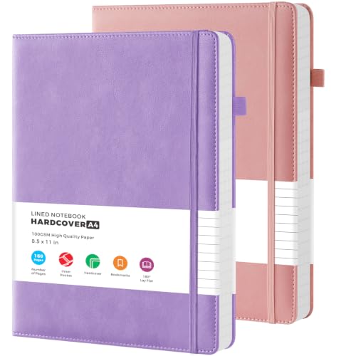 FOCUS DAY A4 Lined Journal Notebook for Women, 8.5" x 11" Large Size, 2 Pack, PU Leather Cover, 100GSM College Ruled Paper, for Diary Travel Meeting Study