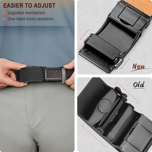 Men Belt 2 Pack, Ratchet Click Sliding Genuine Leather Belt, 1 3/8, Cut for Fit4