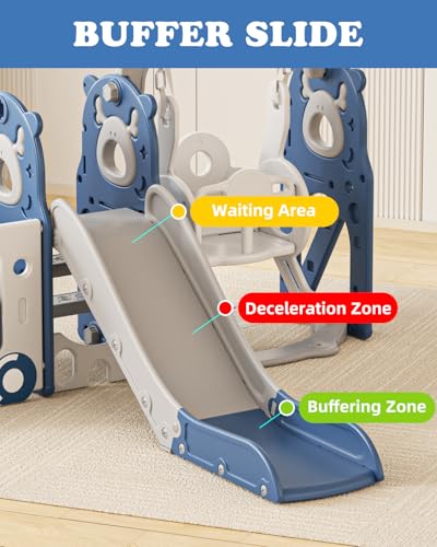 Image of XJD 10 in 1 Toddler Slide, Kids Slide for Toddlers 1-3, Toddler Play Climber Slide Playset with Basketball Hoop and Ball,Toddlers Outdoor Indoor Playground (Blue Glay, Medium)