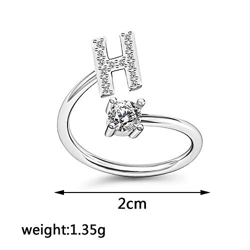 Image of HUJUON Silver Initial Letter Ring for Women. Adjustable Crystal Alphabet Ring,Name Initials Stackable Knuckle Rings A-Z CZ Open Ring
