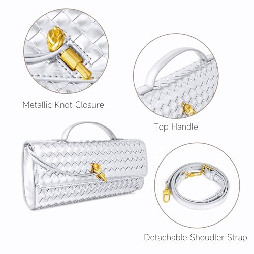 Image of Joryin Woven Purse for Women Evening Clutch Woven Leather Handbags Crossbody Bag Purse Formal Evening Bag, Vegan Leather