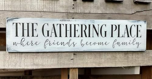 Rustic Wooden Signs Wood The Gathering Place Friends Family Sign Wall Art Decor Kitchen Cafe Pub Decor Gift 4x16 INCH