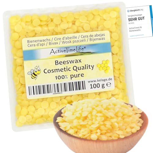 ActiveTimeLife® Cire d'abeille Jaune 100 g | Naturelle | idéale pour les Cosmétiques Bougies Crèmes Pommades Savons Toiles cirés - Sachet de recharge