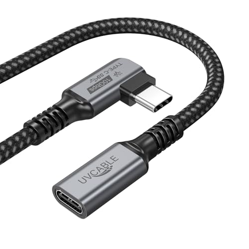 USB C Extension Cable 6.6ft, USB 3.2 Gen 2 Extender Cord Fast Charging 100W, Data Transfer 10Gbps, 4K@60Hz Monitor Display Video, Small USBC Male to Female Extended Right Angle for Phone, PC, Monitor