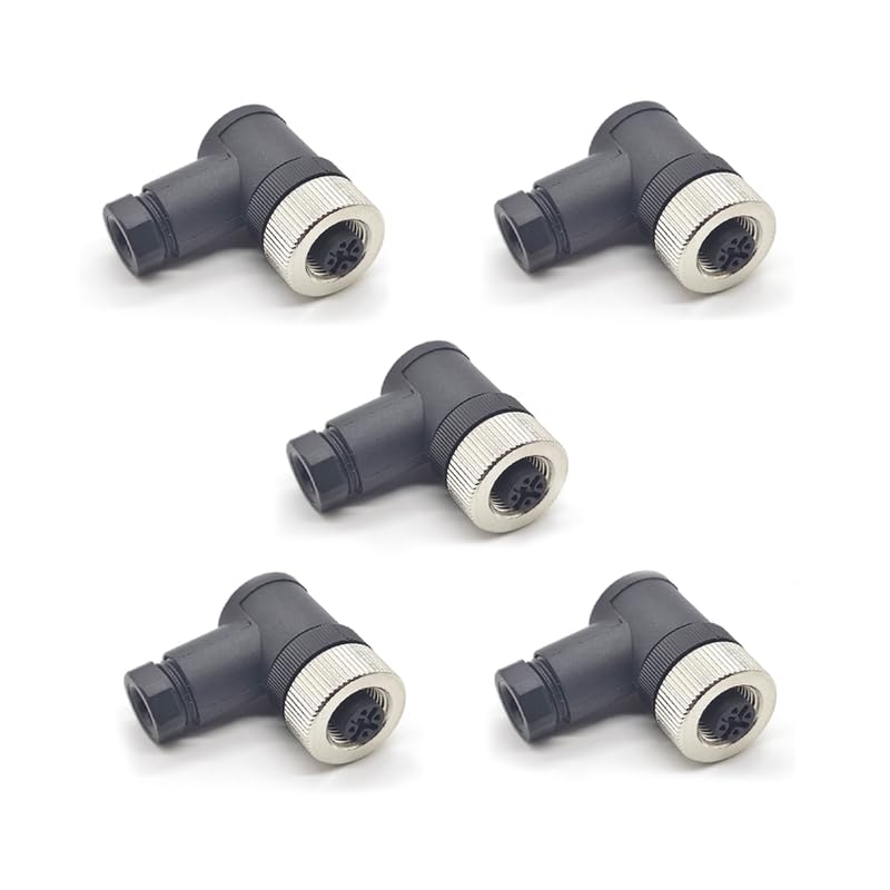 10Pcs M12 4 Pin Female Connector,Right Angle Field Assembly Wireable Adapter 12mm A Code Industrial Circular Connector IP67 Waterproof Sensor for PG7 Cable Unshiled 250V 4A AC/DC for Electric Bicycles
