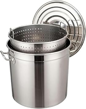 Stockpot with Strainer Basket and Lid 27Qt/45Qt/63Qt Large Stainless Steel Crawfish Seafood Boil Pot Food Steamer Stock Pot Cookware for Boiling,45x45cm40x40cm