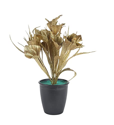 Image of FOLIYAJ Artificial Golden Tulip Plant with Black Pot | Place This Faux Plant on Shelves, Desks, Side or Center Tables to Decorate Your Home or Office | Fake Plants for Interior Decoration