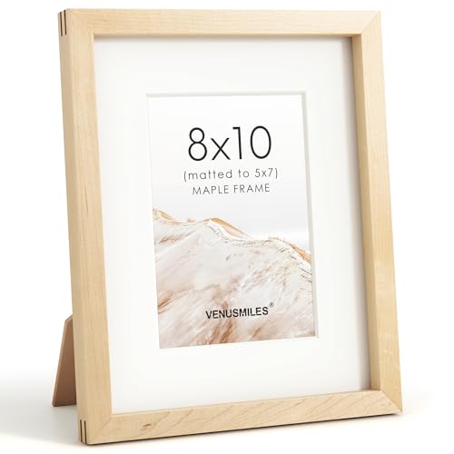 Image of 8x10 Picture Frame, USA-Sourced Natural Maple Wood Photo Collage Frame with HD Tempered Glass, Modern Simple 8 x 10 Wooden Frame Matted to 5x7, Gallery Wall Frames for Art, Wall or Tabletop Display