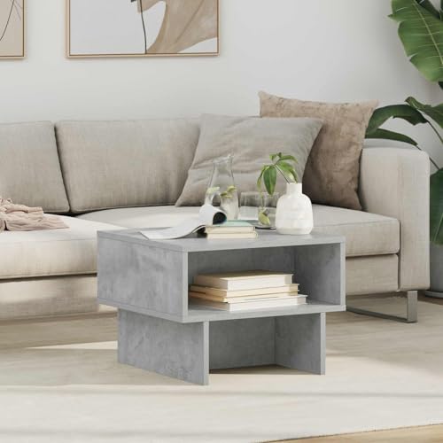 Table basse gris béton 48x46x35 cm avec rangement double étagère - 3