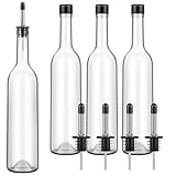 Maxdot 4 botellas de cuello largo con vertedor, botellas de vidrio de 750 ml, botellas de jugo para jarabe, botellas de vidrio para el hogar, vino, licor, zumo, boda, aniversario, fiesta (inoxidable)