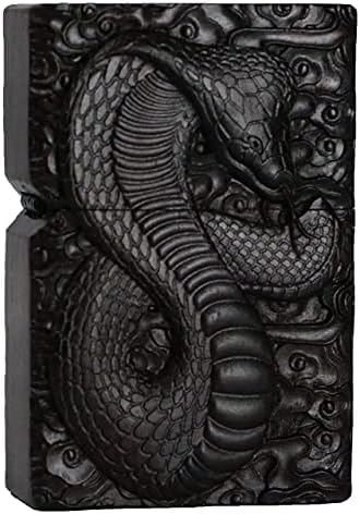 Natural Ebony Black Wood Carved Lighter Shell Box For Zippo Module (Guan Gong Yu Warrior Dragon)