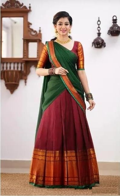 Image of ZITON ARICO MART Women's Indian Traditional Kanjivaram Silk Pure Weaving Lehenga Choli Along With Dupatta And Blouse Piece, Half Saree (Unstitched)