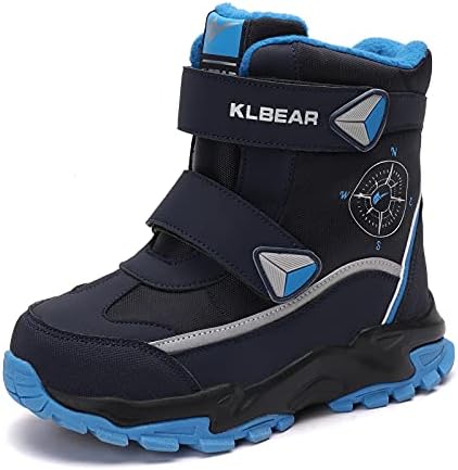UJKOO Boys Girls Snow Boots Winter Warm Waterproof Slip Resistant Cold Weather Outdoor Boots Kids Shoes/Black blue 13 Little Kid