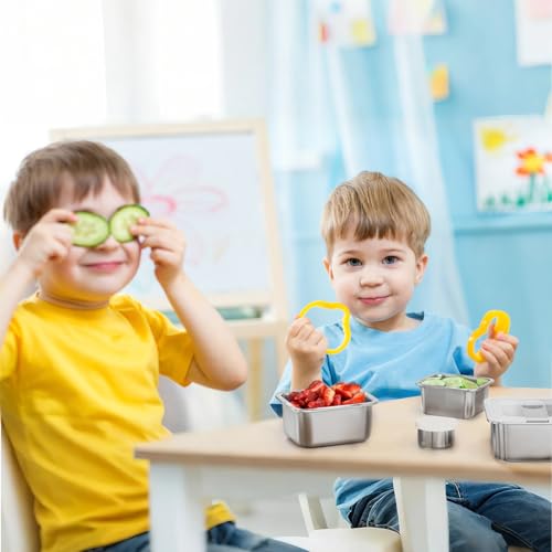 Image of Bakpoco Stainless Steel Snack Lunch Containers for Kids, 3 Packs 12 oz Leak-Proof Lunch Box Containers, Microwave-Safe, Convenient Metal Small Food Storage Container with Lid for School, Work