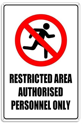 peiyeety Restricted Area Authorised Personnel Only Symbol Metal Sign with Symbol Aluminum Uv Printed 4 Pre-Drilled Holes 12x16 Inches