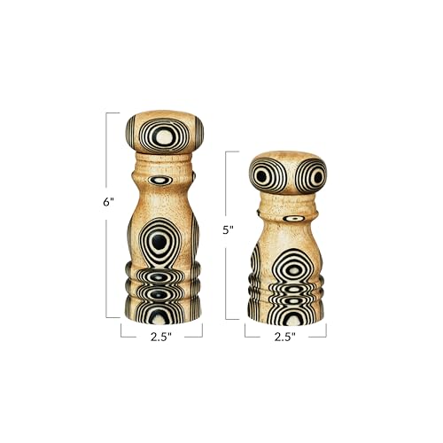 Bloomingville Wood Salt and Pepper Mills with Inlaid Circles Design, Natural and Black, Set of 2 by Bloomingville - Image 2