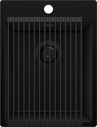 PRIMAGRAN Evier Cuisine en Granit Tout Noir 38x50cm, Lavabo 1 bac + Kit de Vidage + Égouttoir Enroulable, Évier à Encastrer al mueble 40cm - Riga S121