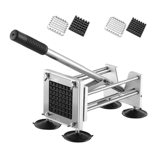 French Fry Cutter Handheld, Professional Stainless Steel French Fries Cutter Potato Slicer, Press-on Potato Cutter with 1/2-Inch and 3/8-Inch Blade Great for Potatoes Onion Carrots Cucumbers
