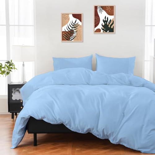 ARlinen Emperor Size Duvet Cover Set, 100% Egyptian Cotton, 3 Piece Bedding Set with Zipper Closure, Includes 1 Light Blue Duvet Cover (114x100 inches) and 2 Pillow Cases (20x40 inches)