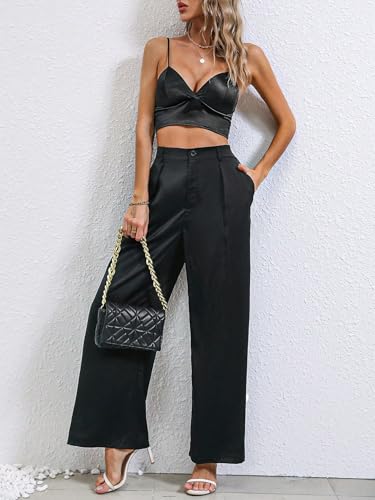 Women's High Waisted Pleated Dress Pants Wide Leg Trousers