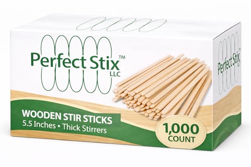 Perfect Stix Premium Wooden Coffee Stirrer Sticks, Thick Birch Wood 1000 Count, 5.5" Inches. Eco-Friendly Wooden Stirrers (5.5Inches / 1000PC)
