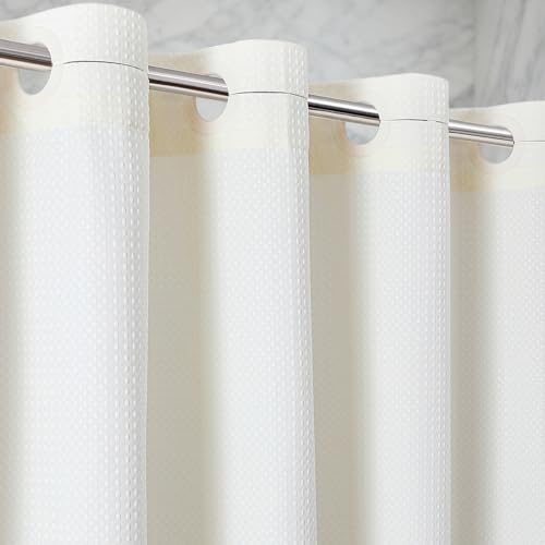 Zemyovia Wasserdichter Waffel Duschvorhang Textil 180 x 190 cm, 260 GSM Hochwertiger Schwerer Stoff, Anti-Schimmel Badevorhang mit 10 Langlebigen Ösen, Luxus Hotel Spa Stil, Maschinenwaschbar, Beige