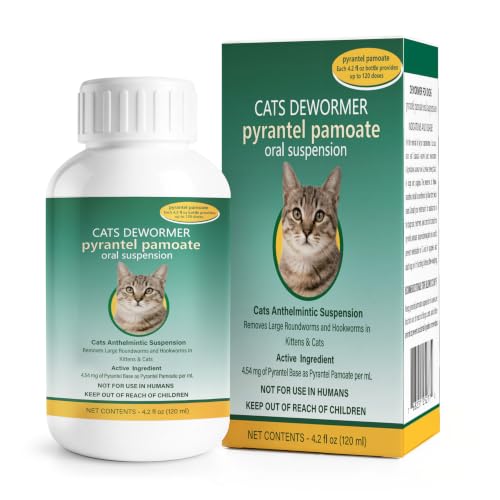 Cat Dewormer Liquid – Broad-Spectrum Pyrantel Pamoate Dewormer for Cats, Effective Against Roundworms & Hookworms, 120 mL (4.2 fl oz)