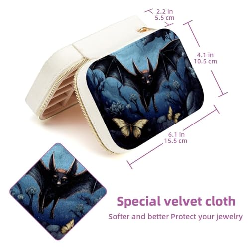 Joyero portátil de viaje con diseño de murciélago y compartimentos para anillos y collares 6