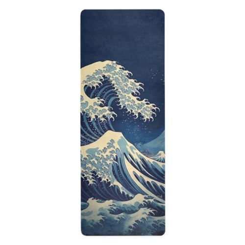 SDMKA Japanese Waves Yoga Mat for Women Men 71" x 26" Non Slip Exercise & Fitness Mat 1mm Thick Workout Mat for Yoga, Pilates, Come with Storage Bag by SDMKA - Used condition - US$33.22