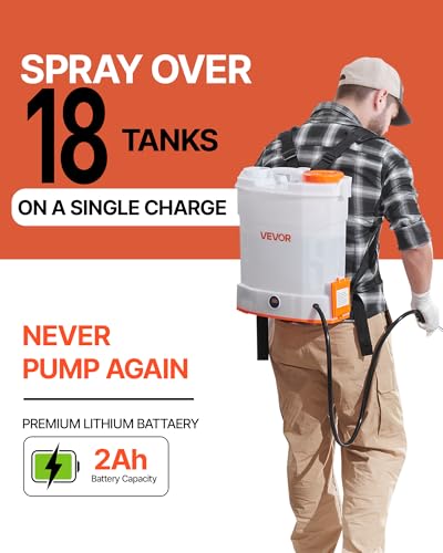 VEVOR Akku-Sprühgerät, 12 L, elektrischer Rücken-Drucksprüher, 2 einziehbare Stäbe und 5 Düsen, einstellbar 0–6 bar, 2 Stunden Laufzeit, tragbarer Pumpsprüher für Hof, Garten und Rasen