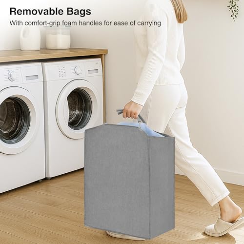 STO STO Laundry Sorter 3 Section with Lockable Wheels, 135L Rolling Clothes Hamper 3 Compartment with Removable Bags, Laundry Basket Cart for Laundry Room, Bedroom, Closet, Gray STO STO Laundry Sorter 3 Section with Lockable Wheels, 135L Rolling Clothes Hamper 3 Compartment with Removable Bags, Laundry Basket Cart for Laundry Room, Bedroom, Closet, Gray - Image 4