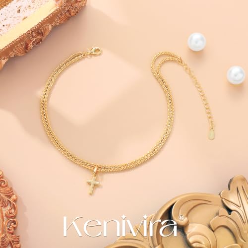Image of Kenivira Sterling Silver Ankle Bracelets for Women,Gold Dainty Layered Waterproof Anklet for Women, Anklet Set Stackable Beach Gift Adjustable Size