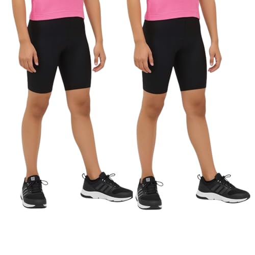 Image of Girls Tights & Short for Girl Kid in Solid Colours | Soft Stretchable Fabric - Ideal for Sports, Yoga - Pack of 2