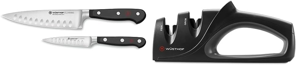 Wüsthof Classic Hollow Edge Chef's Knife Set (6" and 3.5") + Sharpener