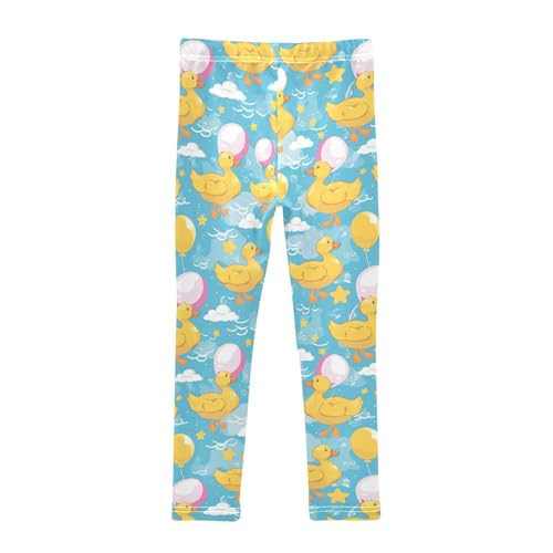 Cute Baby Ducks Girls' Leggings Toddler Doodles Holding Balloons Kids Yoga Pants Dance Active Tights 4T2