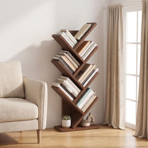 Image of ECOLINE 7 Tier Tree Shaped Book Shelf for Home & Living Room, Walnut Finish