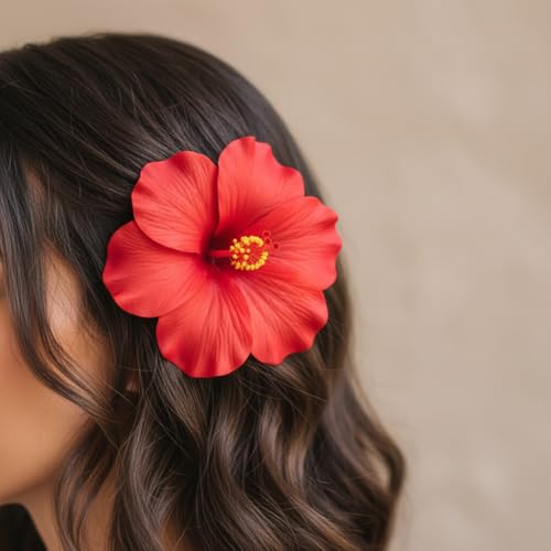 4 Piezas Pinzas de Cabello Flores Hawaiian Rojas 8cm miniatura 3