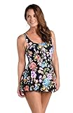 Maxine of Hollywood Women's Seam Front Swim Dress One Piece Swimsuit, Black, 16