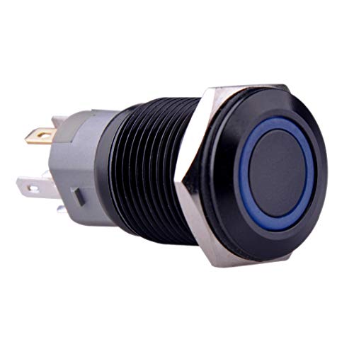 Ulincos® Momentary Push Button Switch U16F1 1NO1NC Black Metal Shell with Blue LED Ring Suitable for 16mm 5/8