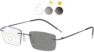 KOOSUFA Randlose Selbsttönende Gleitsicht Lesebrille Gleitsichtbrille Progressive Multifokus Anti-Blaulicht Photochrome Herren Damen Titan mit UV-Schutz Sonnenlesebrille 1.0 1.5 2.0 2.5 3.0 3.5