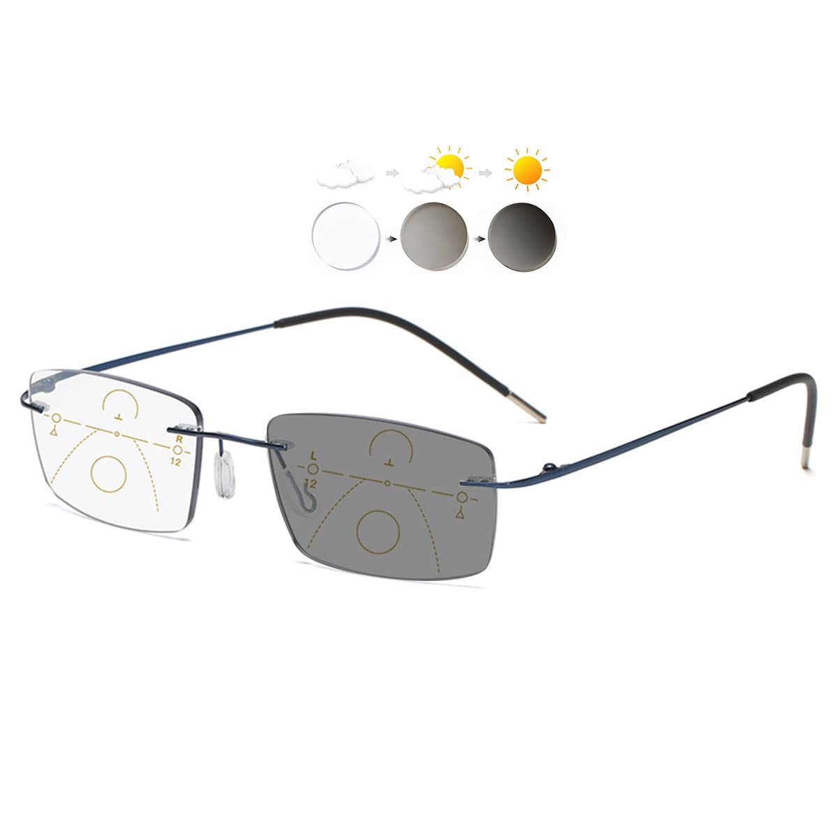 KOOSUFA Gafas de lectura sin bordes, fotocromáticas, con protección UV, lentes de lectura 1.0, 1.5, 2.0, 2.5, 3.0, 3.5