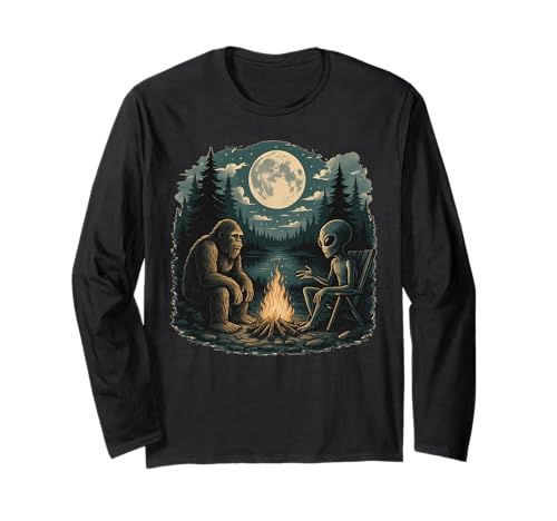Funny Bigfoot Sasquatch Alien Campfire Forest Camping Talk Long Sleeve T-Shirt