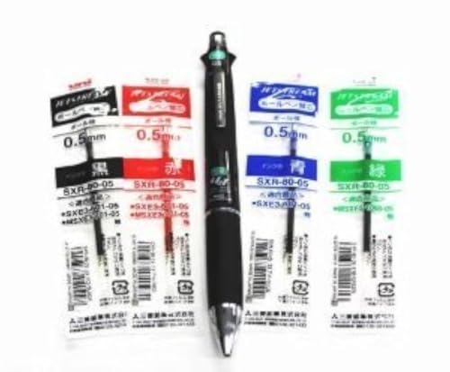 Uni-ball Jetstream 4&1 4 Color 0.5 Mm Ballpoint Multi Pen(msxe510005.24)+ 0.5 Mm Pencil(black Body) & 4colors Ink Pens Refills Value Set