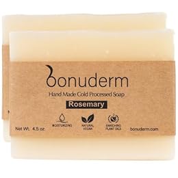bonuderm All Natural Rosemary Soap Bar (Pack of 2) – Natural Soap for Women and Men for Body, Face, and Hands | Handmade Bath Soaps | Coconut & Almond Oils with Shea Butter