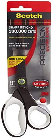 3M Scotch Titanium Scissors | 8" Multipurpose | Easy-Clean, Non-Stick Blades | Left and Right Hand | Ergonomic Handles | for Fabric, Crafts, Tapes, General use