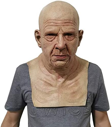 Old Man Mask Realistic Bald Man Mask Wrinkle Full Head Mask Halloween Costume Props