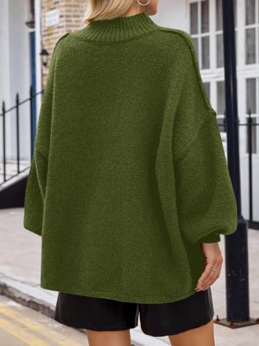 Image of Saodimallsu Womens Oversized Sweaters Mock Neck Batwing Long Sleeve 2026 Fall Trendy Ribbed Knit Casual Tunic Sweater